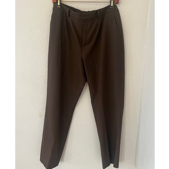 Women's Uniqlo Brown Straight Leg Pleated Dress Work Pants Trousers Size Large - Picture 1 of 5
